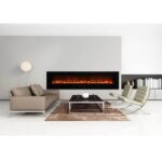 Amantii 88" Flush Mount Electric Fireplace with Black Glass Surround and Log Set - Image 4
